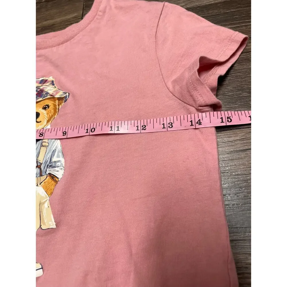 Polo Ralph Lauren Girls M 8-10 Pink Polo Bear Ruffle Hem T-Shirt Dress Cotton